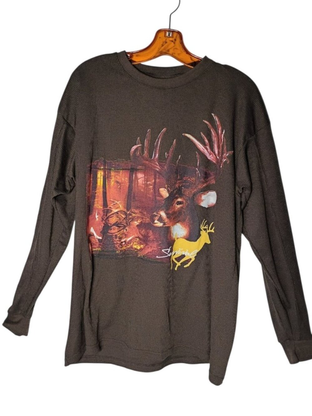 Vintage HPA Men's Y2K Deer Graphic Thermal Shirt XL Performance Hunting Buck